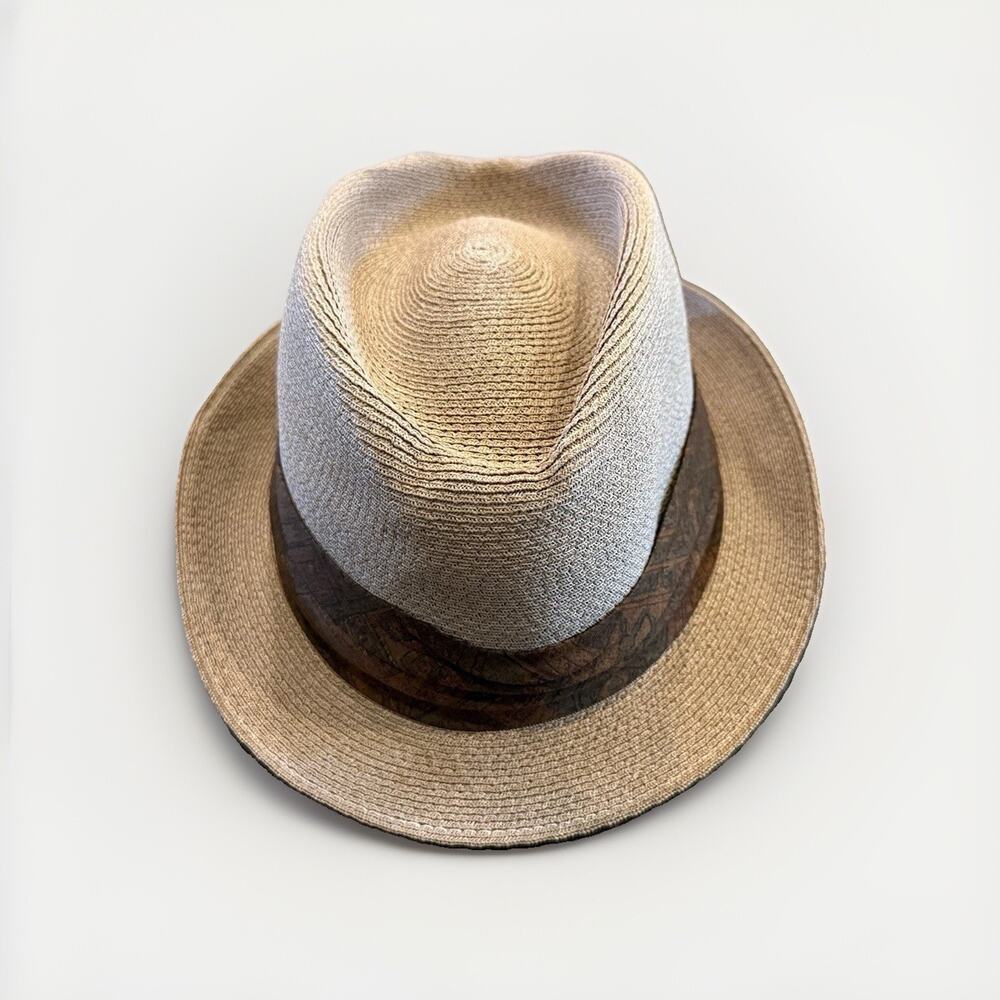 Penney's Marathon Mens Beige Straw Fedora Fitted Hat Size 7 3/8